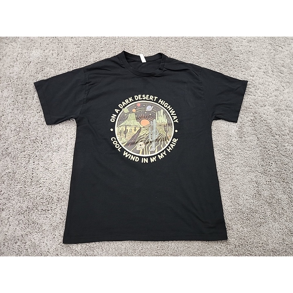 Passion Shirt Mens XL Black "On A Dark Desert Highway Cool Wind In My Hair"Lyric